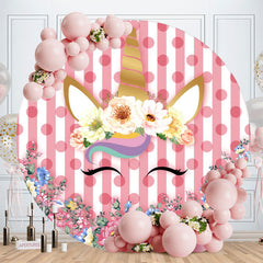 Aperturee - Pink Floral And Unicron Round Birthday Backdrop