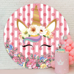 Aperturee - Pink Floral And Unicron Round Birthday Backdrop