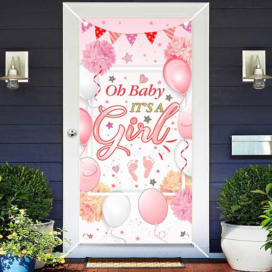 Aperturee - Pink Floral Balloon Girls Baby Shower Door Cover