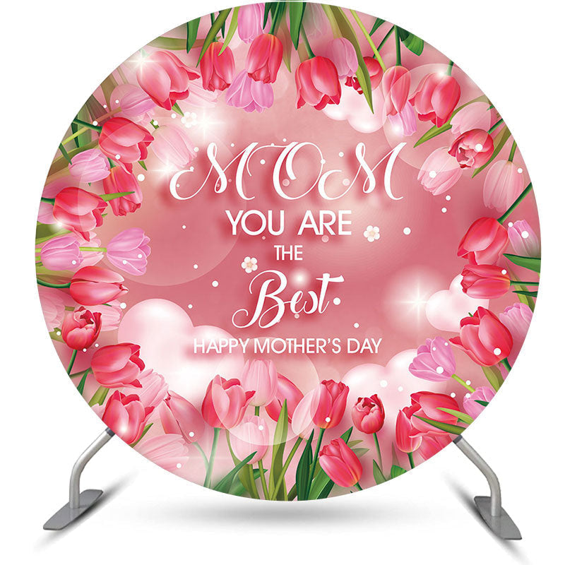 Aperturee - Pink Floral Bokeh Heart Round Mothers Day Backdrop