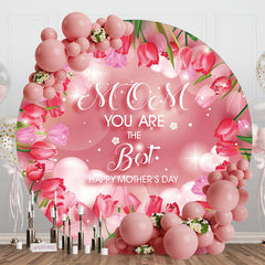 Aperturee - Pink Floral Bokeh Heart Round Mothers Day Backdrop