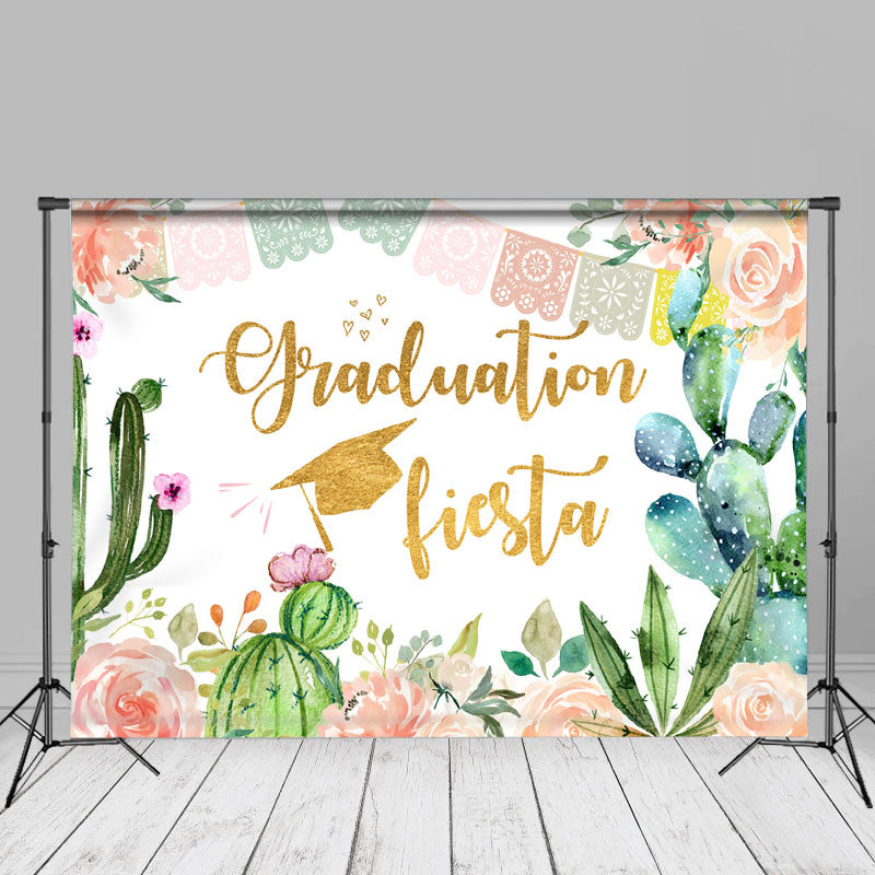 Aperturee - Pink Floral Cactus Graduation Fiesta Photo Backdrop