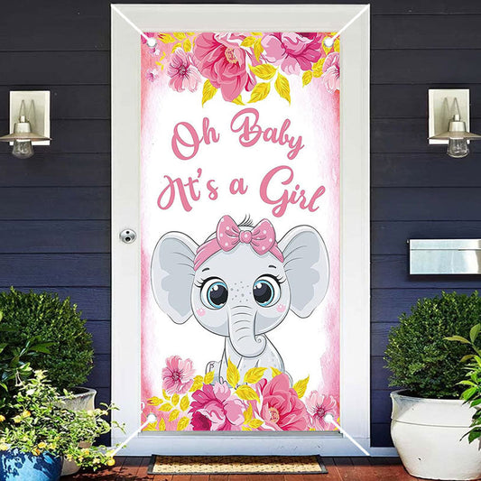 Aperturee - Pink Floral Elephant Girls Baby Shower Door Cover