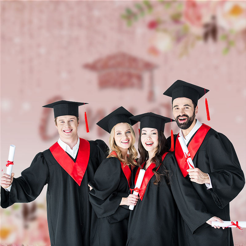 Aperturee - Pink Floral Glitter Congrats Grad Best Photo Backdrop
