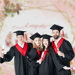 Aperturee - Pink Floral Gold Glitter Graduation Photo Booth Backdrop