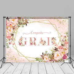 Aperturee - Pink Floral Gold Glitter Graduation Photo Booth Backdrop