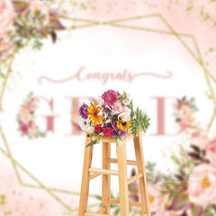 Aperturee - Pink Floral Gold Glitter Graduation Photo Booth Backdrop