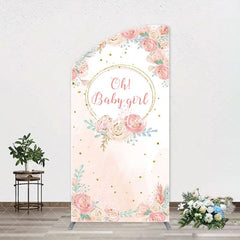 Aperturee - Pink Floral Gold Glitter Oh Baby Girl Arch Backdrop