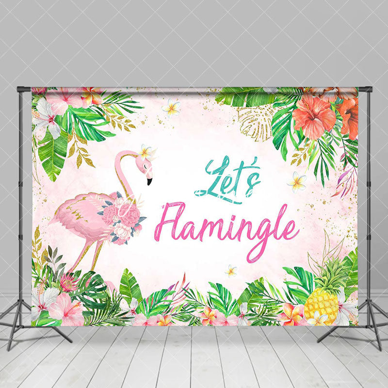 Aperturee - Pink Floral Leaf Flame Bird Tropical Dance Backdrop