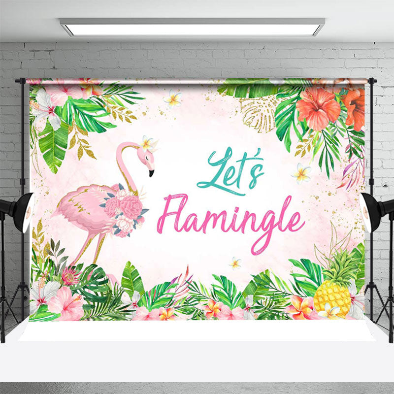 Aperturee - Pink Floral Leaf Flame Bird Tropical Dance Backdrop