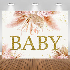 Aperturee - Pink Floral Oh Baby Gold Glitter Baby Shower Party Backdrop