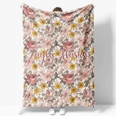 Lofaris Pink Floral Personalized Name Baby Blanket for Girl