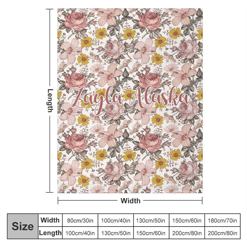 Lofaris Pink Floral Personalized Name Baby Blanket for Girl