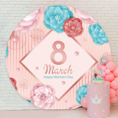 Aperturee - Pink Floral Round Happy Womens Day Decoration Backdrop