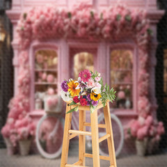 Aperturee - Pink Floral Shop Bike Spring Backdrop For Photograph