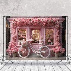 Aperturee - Pink Floral Shop Bike Spring Backdrop For Photograph