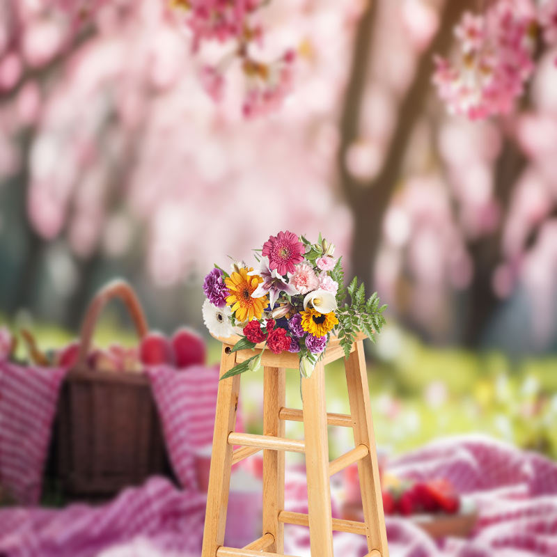 Aperturee - Pink Fruit Basket Cupcake Spring Backdrops For Photo