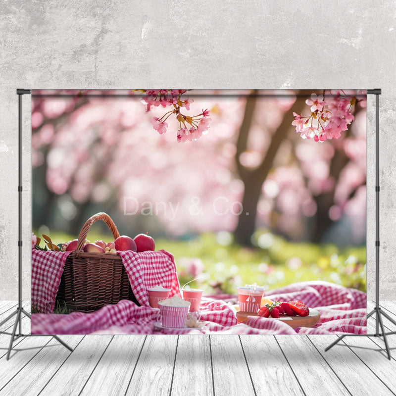 Aperturee - Pink Fruit Basket Cupcake Spring Backdrops For Photo