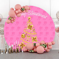 Aperturee - Pink Girl Golden Tree Circle Christmas Backdrop