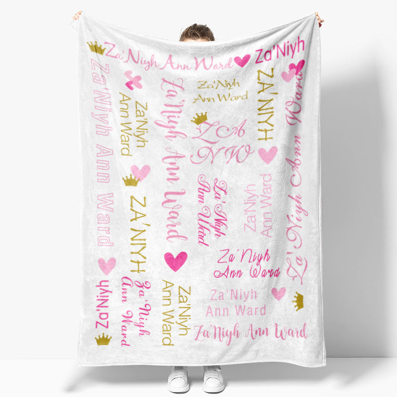 Lofaris Pink Gold Personalized Name Baby Blanket for Girl