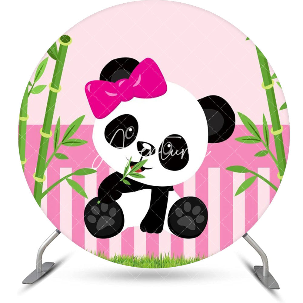 Aperturee - Pink Green Bamboo Panda Round Baby Shower Backdrop