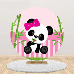 Aperturee - Pink Green Bamboo Panda Round Baby Shower Backdrop