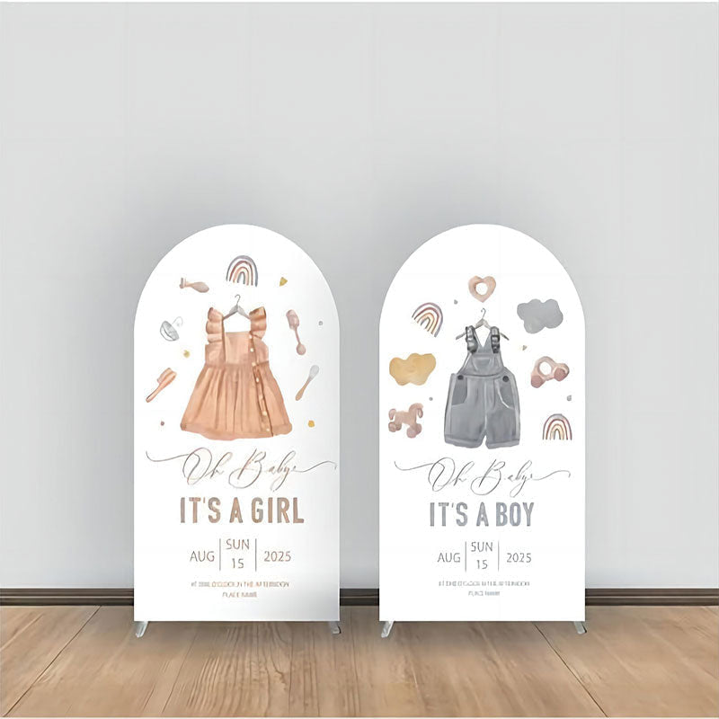 Aperturee - Pink Grey Cloth Gender Reveal Arch Backdrop Kit