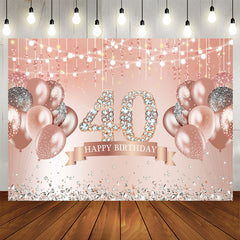 Aperturee - Pink Happy 40th Birthday Sparkle Balloon Diamonds Backdrop for Women