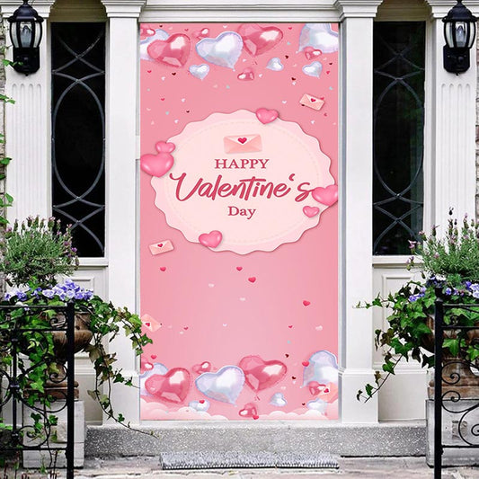 Aperturee - Pink Heart Balloon Letters Valentines Day Door Cover