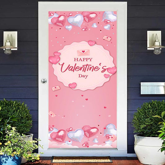 Aperturee - Pink Heart Balloon Letters Valentines Day Door Cover