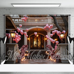 Aperturee - Pink Heart Balloon Palace Valentines Day Backdrop