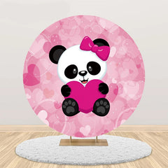 Aperturee - Pink Heart Panda Girl Round Baby Shower Backdrop