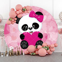 Aperturee - Pink Heart Panda Girl Round Baby Shower Backdrop