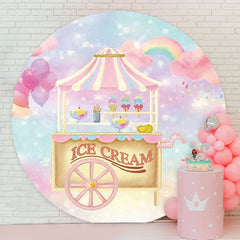 Aperturee - Pink Ice Cream Car Round Girls Birthday Backdrop