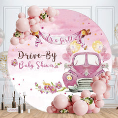Aperturee - Pink Its A Girl Floral Round Baby Shower Backdrop
