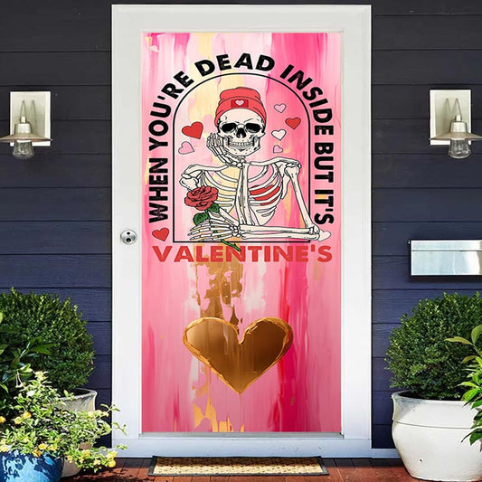 Aperturee - Pink Paint Dead Skull Valentines Day Door Cover