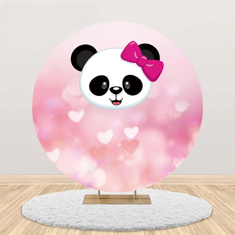 Aperturee - Pink Panda Head Bokeh Round Baby Shower Backdrop