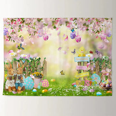 Aperturee - Pink Petals Rabbit Couple In Love Easter Backdrop