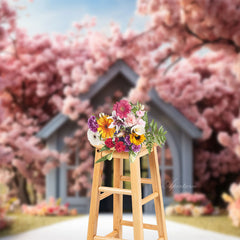Aperturee - Pink Sakura And Pavilion Outdoors Spring Backdrop