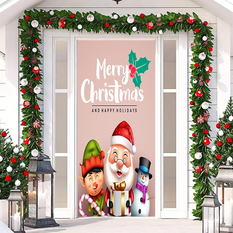 Aperturee - Pink Santa Claus Happy Holidays Christmas Door Cover