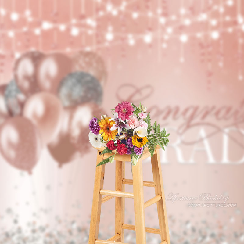 Aperturee - Pink Silver Diamond Balloons Grad Photo Backdrop