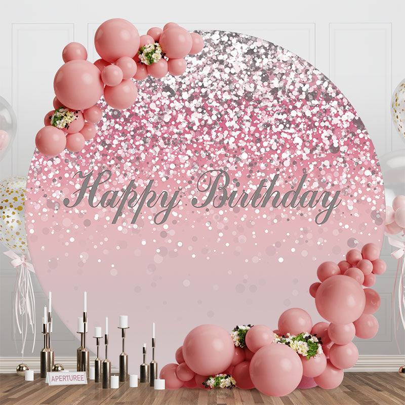 Aperturee - Pink Silver Glitter Bokeh Round Birthday Backdrop