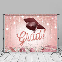 Aperturee - Pink Silver Glitter Star Grad Cap Photo Backdrop