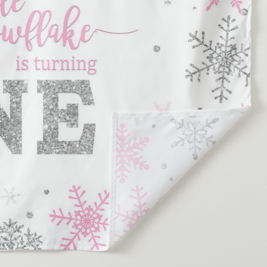Aperturee - Pink Silver Snowflake Happy 1st Birthday Backdrop