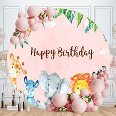 Aperturee - Pink Sky And Animals Round Backdrop For Birthday Party