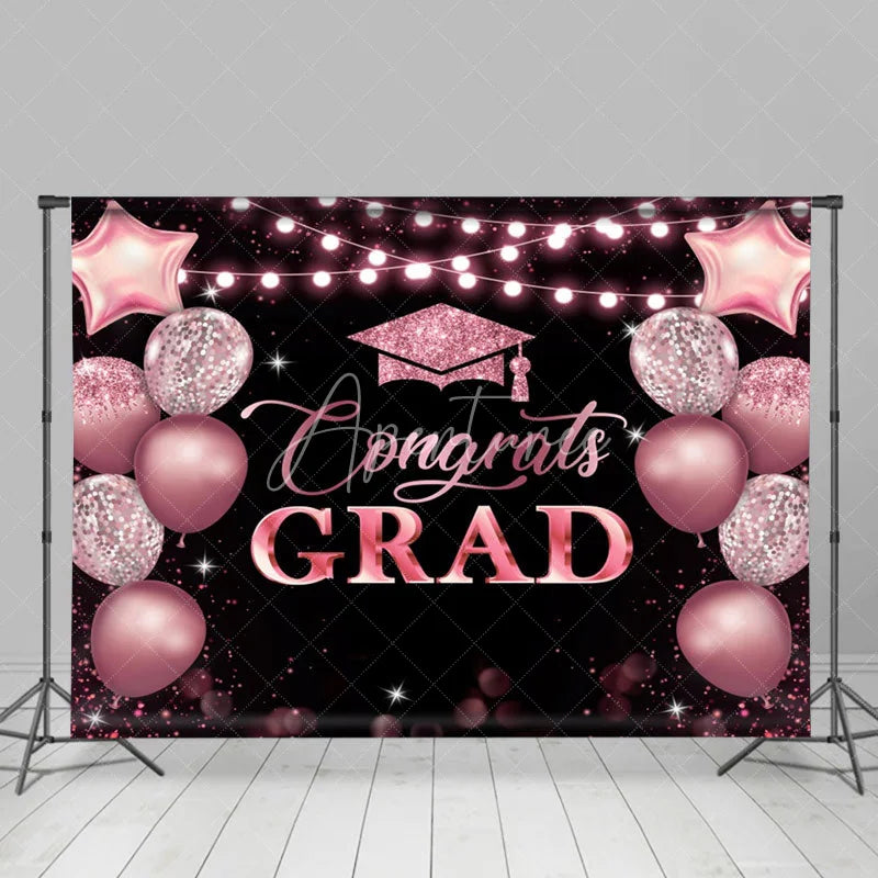 Aperturee - Pink Sparkle Balloons Congrats Graduation Backdrop