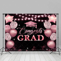 Aperturee - Pink Sparkle Balloons Congrats Graduation Backdrop
