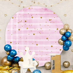 Aperturee - Pink Stripes And Gold Round Birthday Backdrop