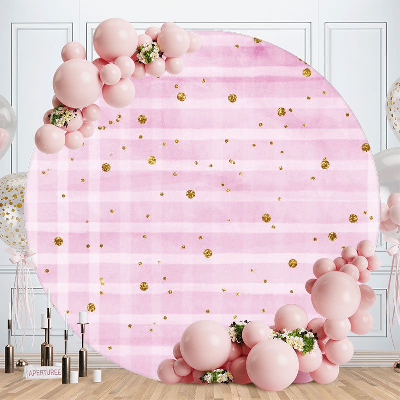 Aperturee - Pink Stripes And Gold Round Birthday Backdrop
