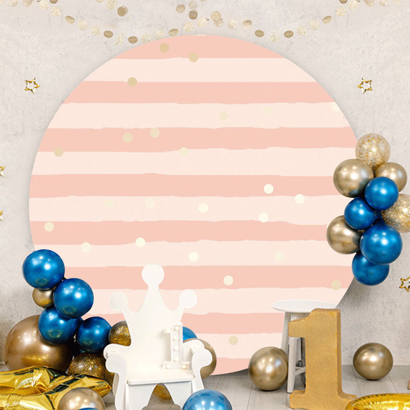 Aperturee - Pink Stripes Round Birthday Backdrop For Girl